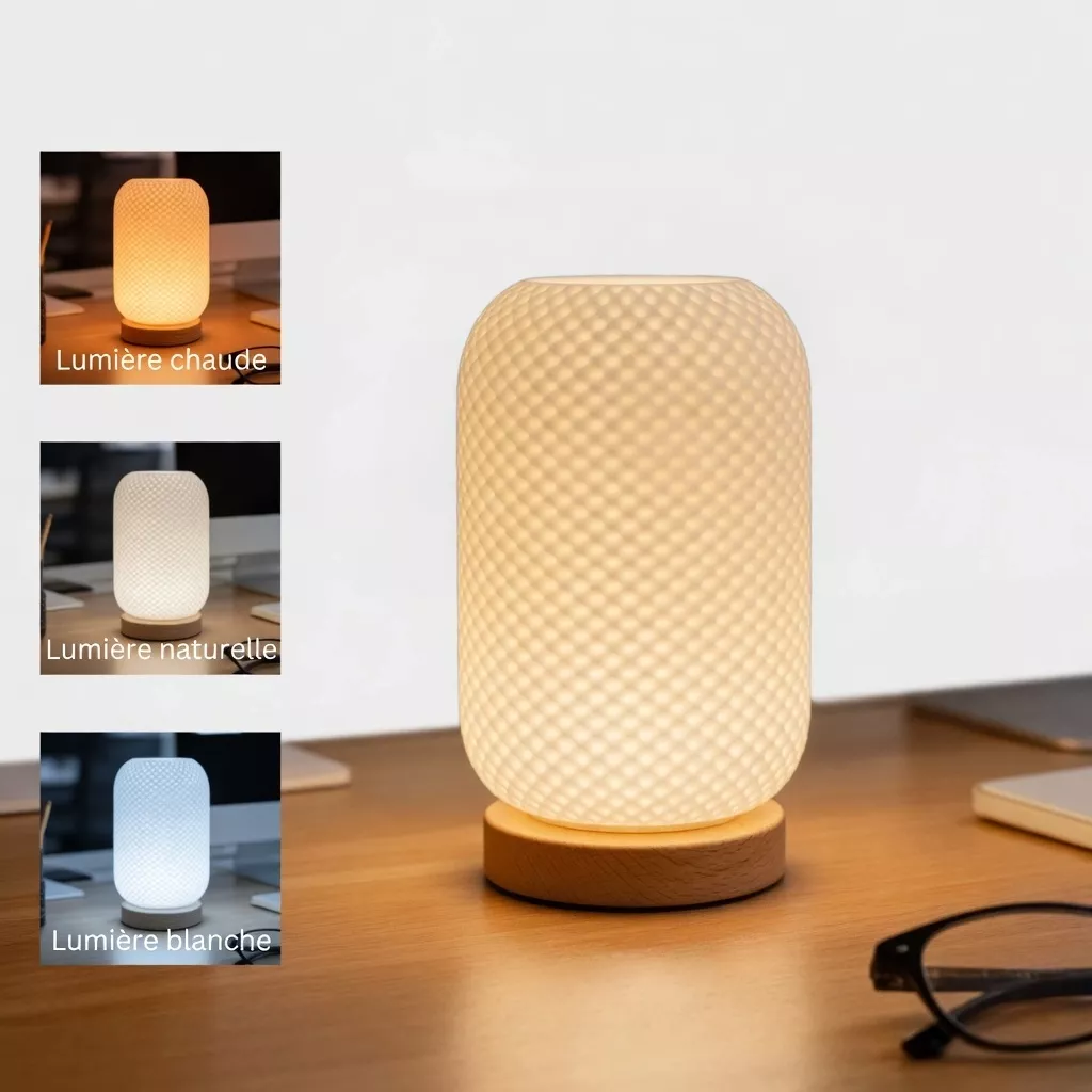 Lampe de chevet en bois ondulée 3D 