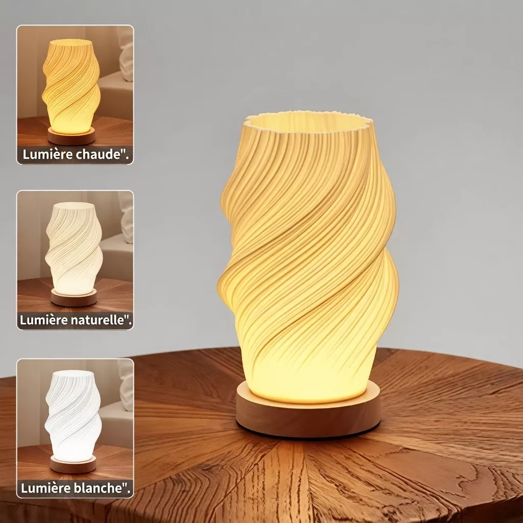 Lampe de chevet en bois ondulée 3D 
