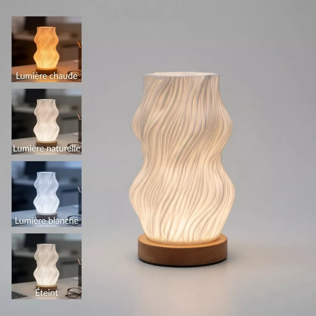 Lampe de chevet en bois ondulée 3D 