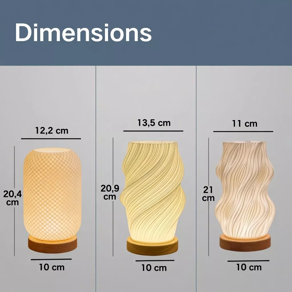 Lampe de chevet en bois ondulée 3D 