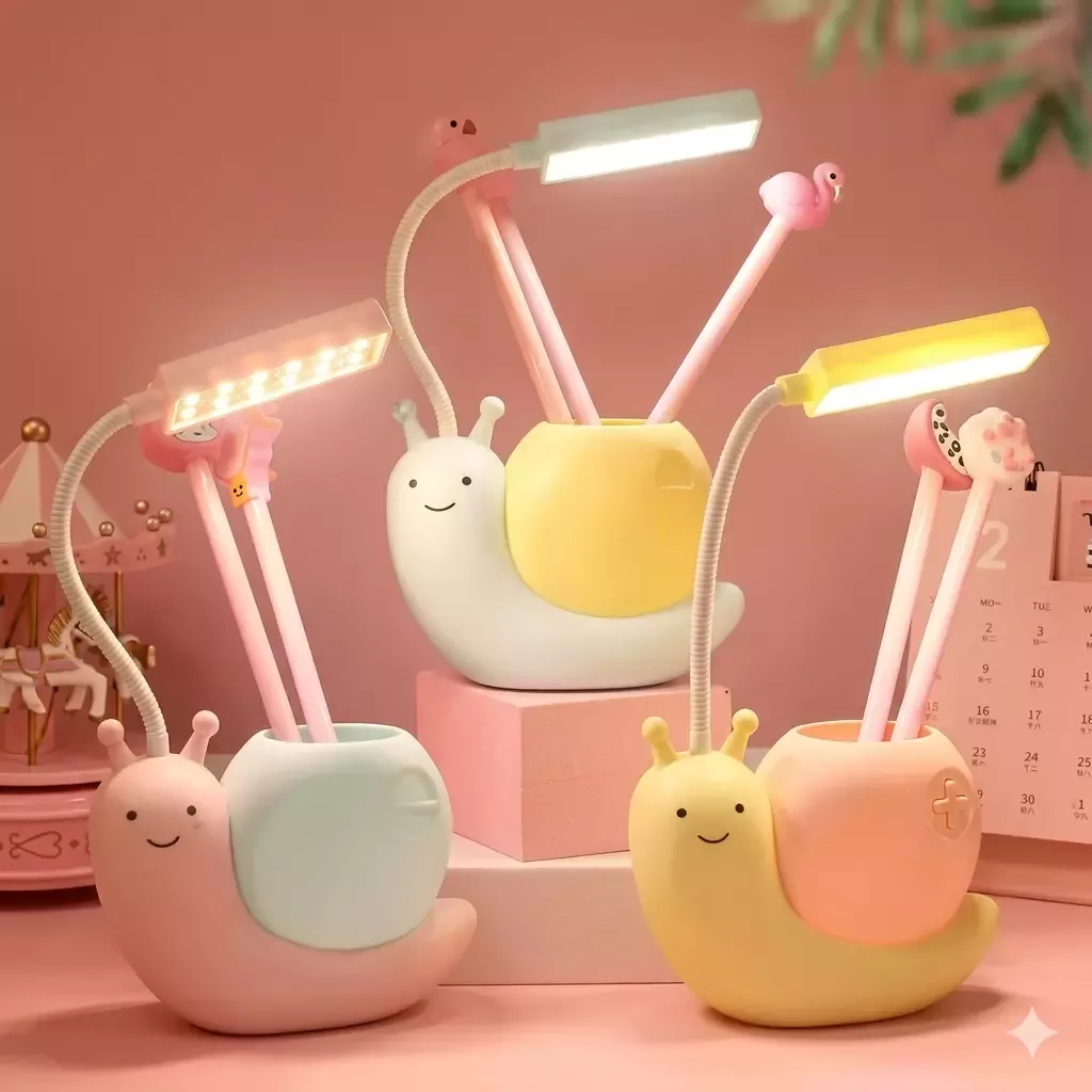 Lampe de bureau enfant escargot LED porte-stylos