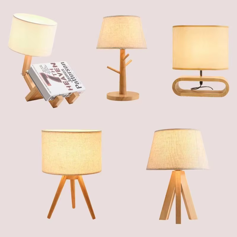 Lampe de chevet en bois nordique moderne abat-jour tissu