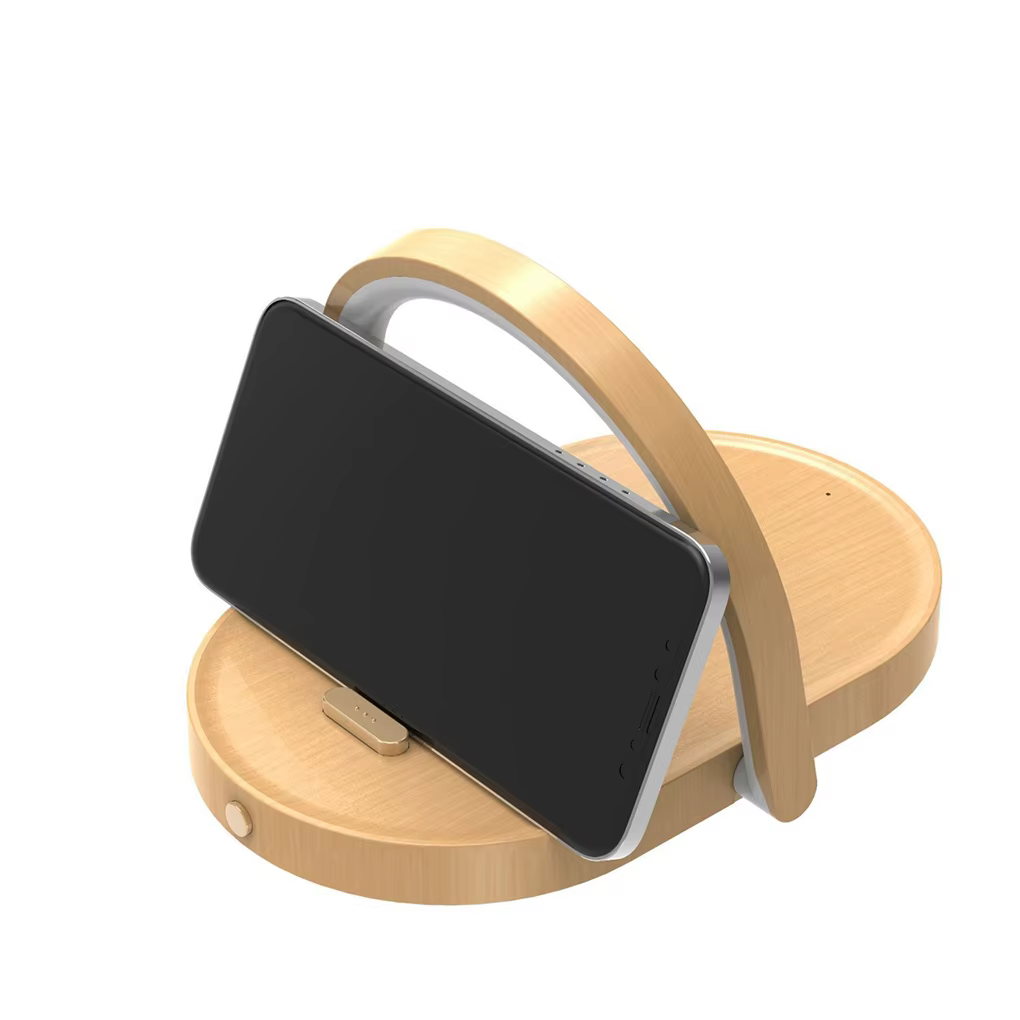 Lampe de chevet en bois avec charge sans fil