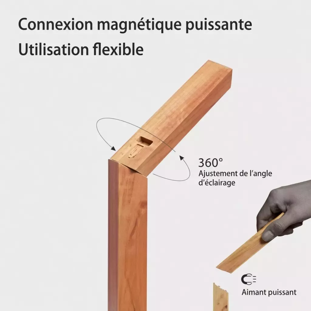 Lampe de chevet en bois barre LED rotative nordique