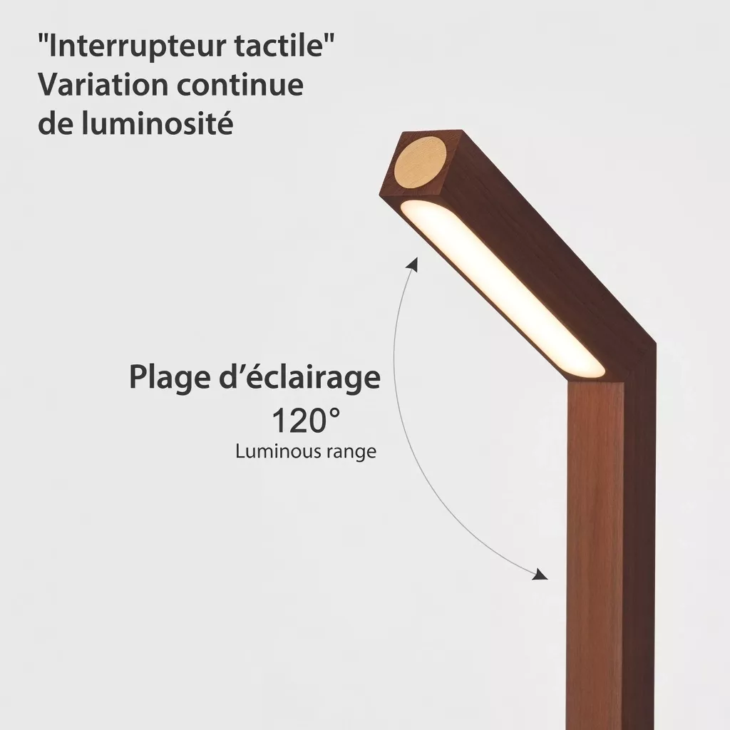 Lampe de chevet en bois barre LED rotative nordique