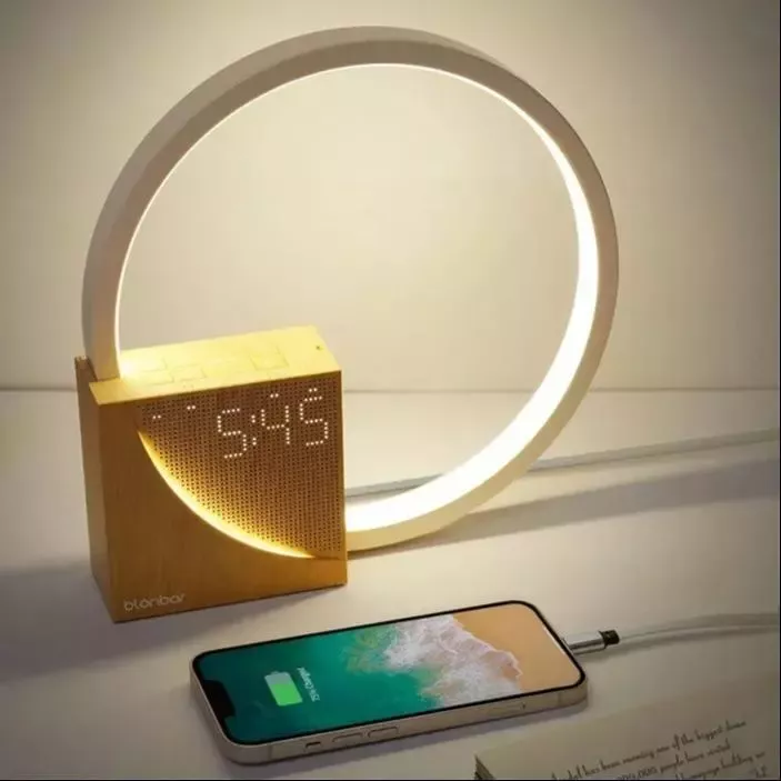 Lampe de chevet tactile 3-en-1 réveil veilleuse et bruit blanc