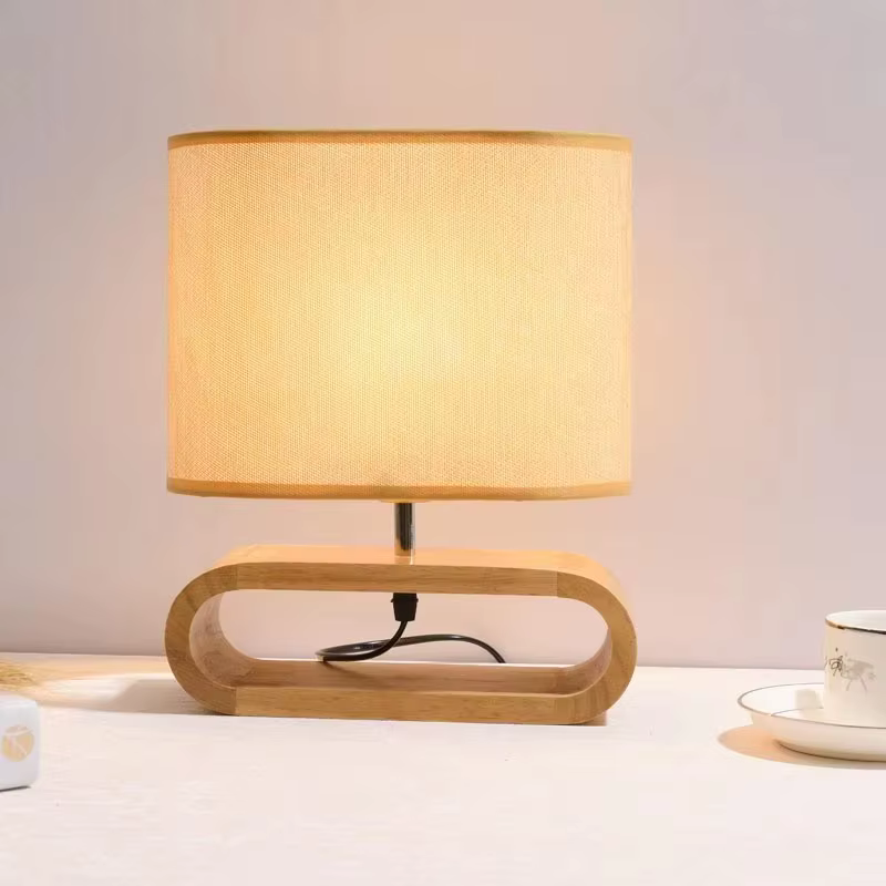 Lampe de chevet en bois nordique moderne abat-jour tissu