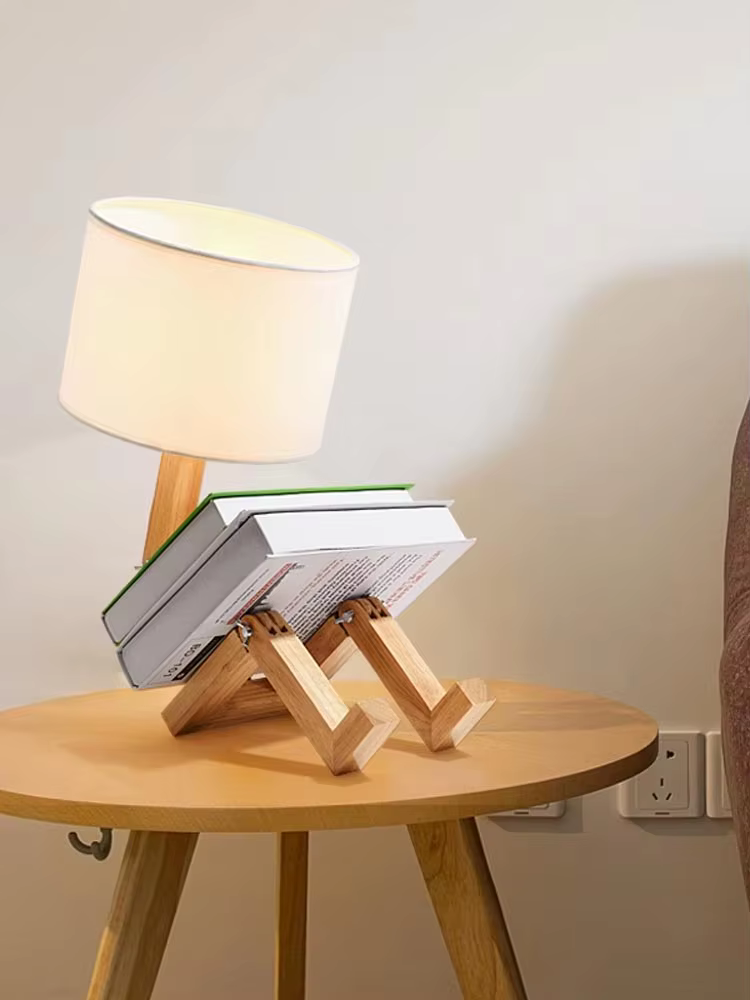 Lampe de chevet en bois nordique moderne abat-jour tissu
