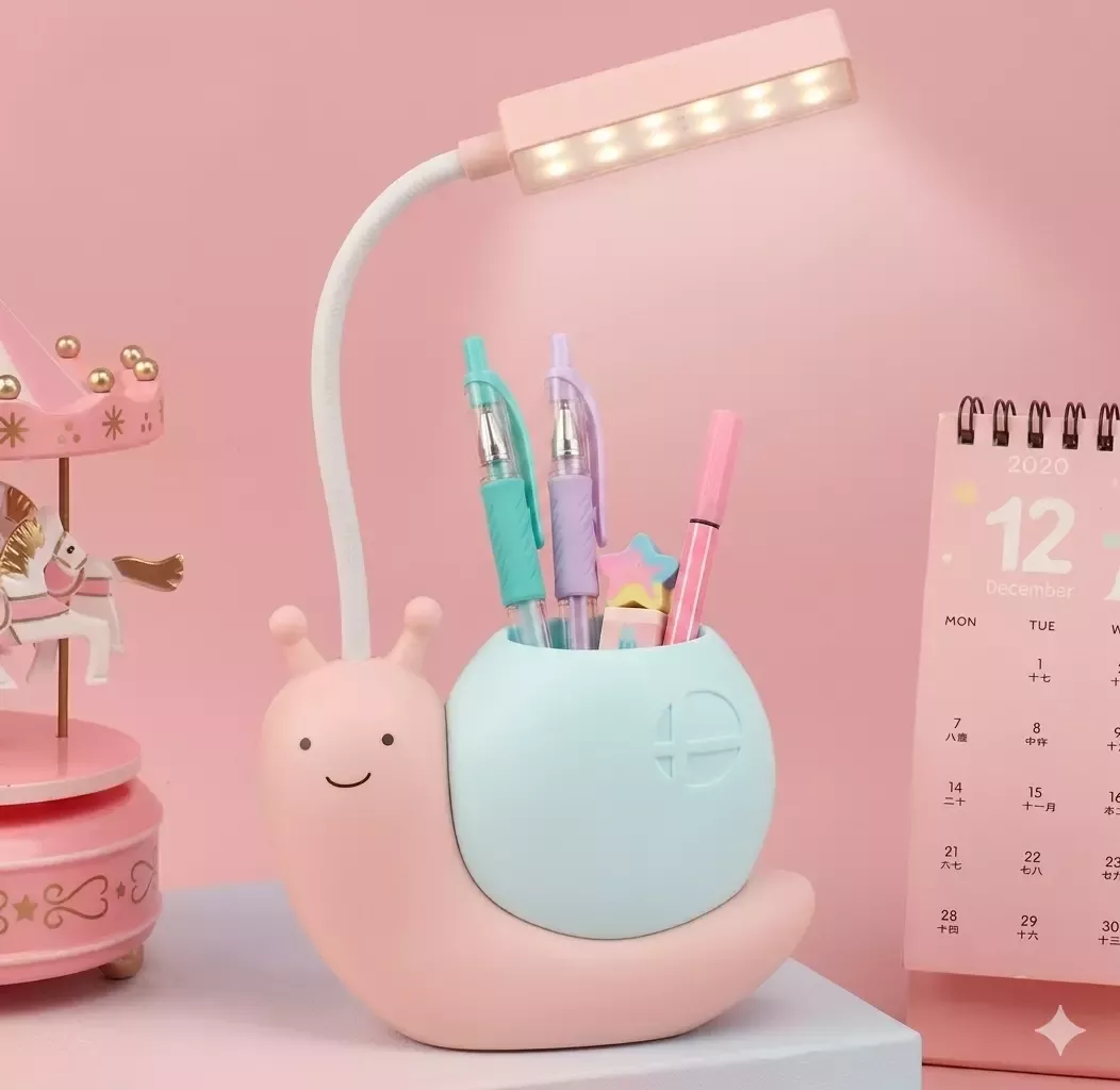 Lampe de bureau enfant escargot LED porte-stylos