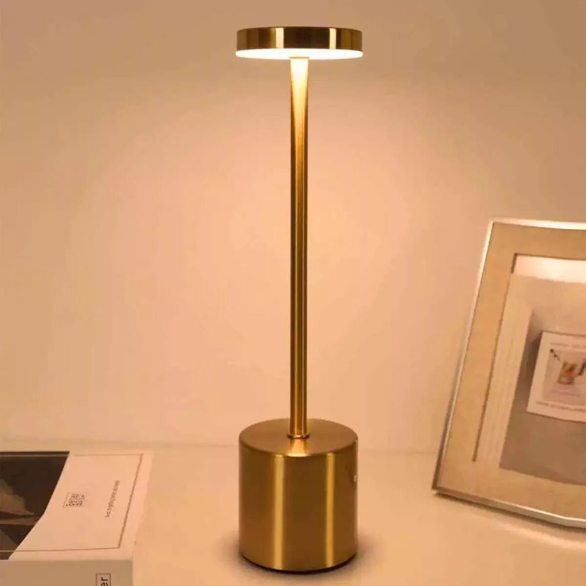 Lampe de chevet sans fil tactile design métal brossé 