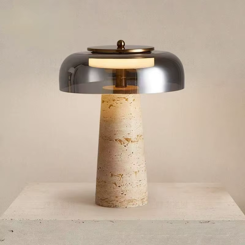 Lampe de chevet design travertin abat jour pierre naturelle 