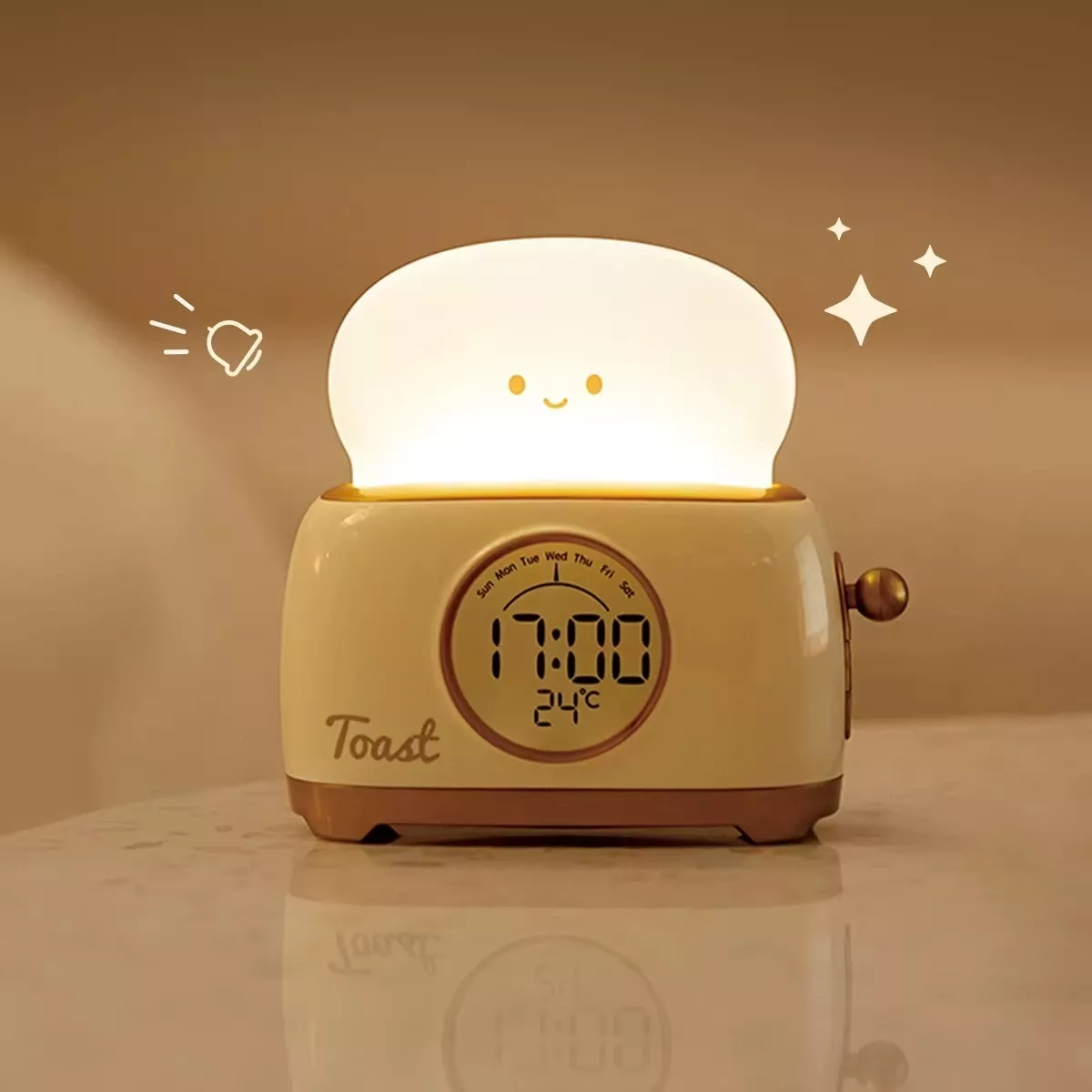 Lampe de chevet enfant toast horloge et température