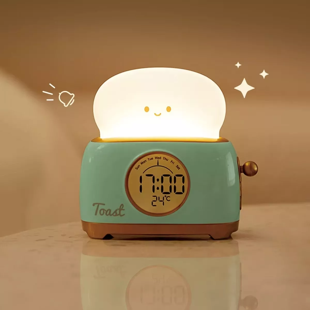 Lampe de chevet enfant toast horloge et température