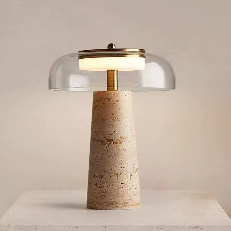 Lampe de chevet design travertin abat jour pierre naturelle 
