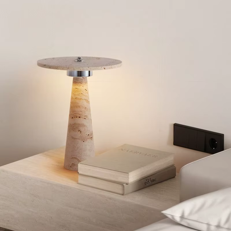 Lampe de chevet design travertin champignon 