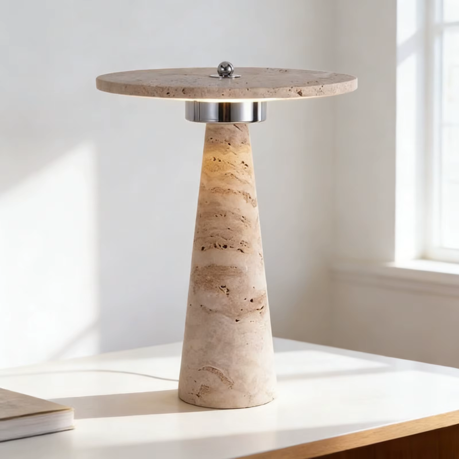 Lampe de chevet design travertin champignon 