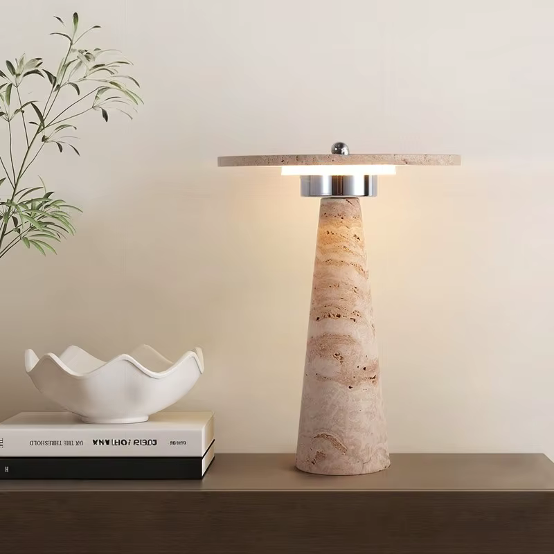 Lampe de chevet design travertin champignon 