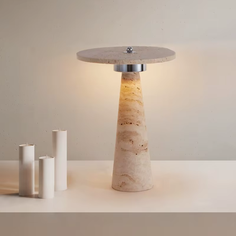 Lampe de chevet design travertin champignon 