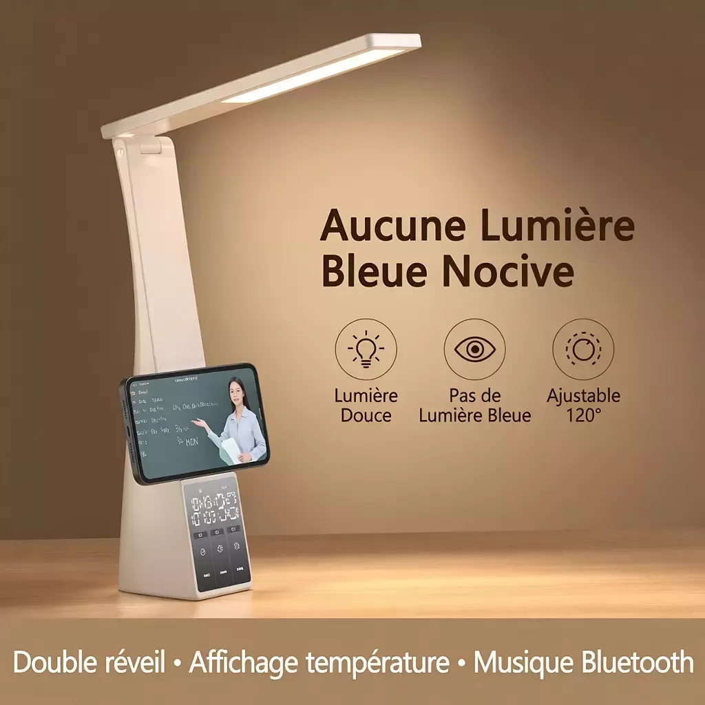 Lampe de chevet design réveil bluetooth