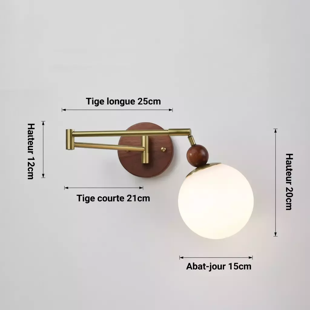 Lampe de chevet murale bois rétro réversible
