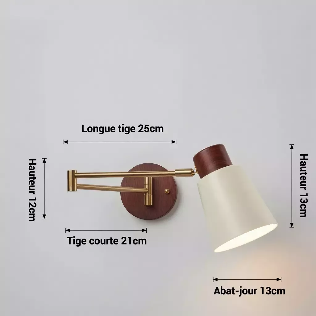 Lampe de chevet murale bois rétro réversible