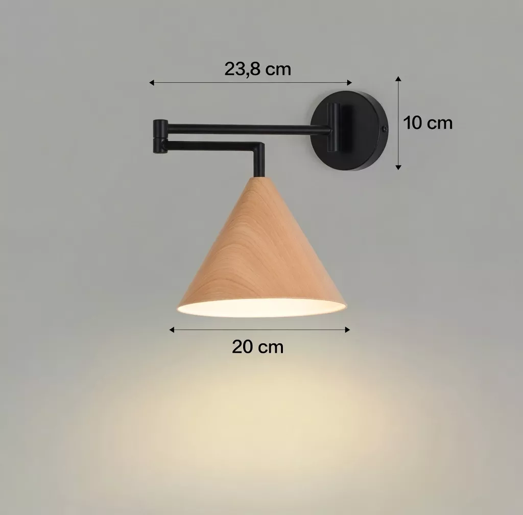 Lampe de chevet murale bois noyer orientable  Design rétro 