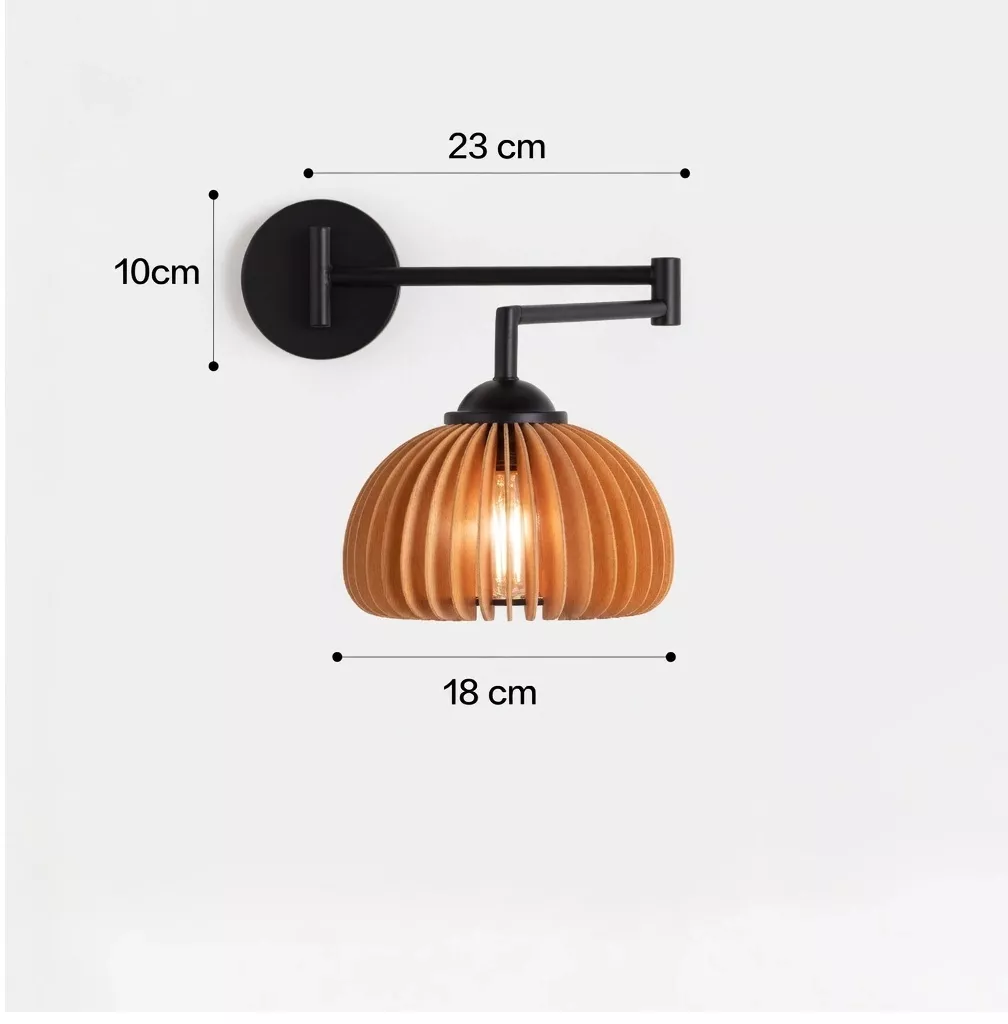 Lampe de chevet murale bois noyer orientable  Design rétro 