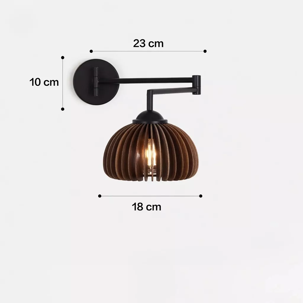 Lampe de chevet murale bois noyer orientable  Design rétro 