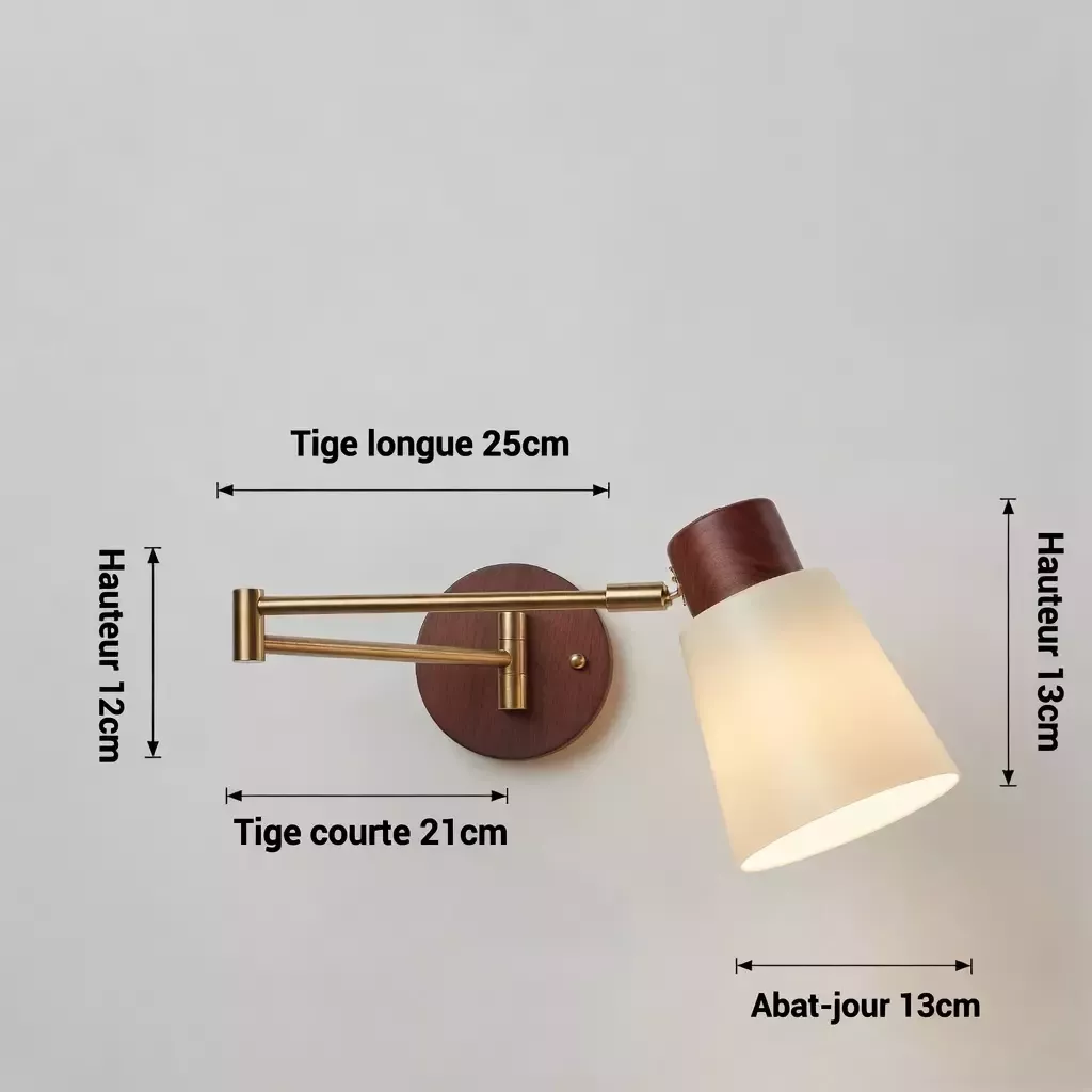 Lampe de chevet murale bois rétro réversible