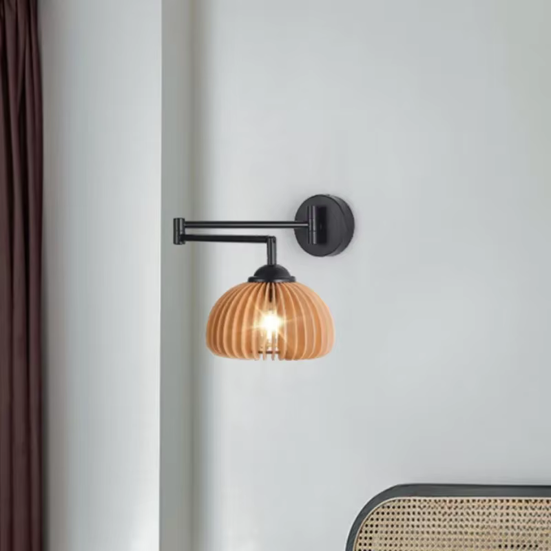 Lampe de chevet murale bois noyer orientable  Design rétro 