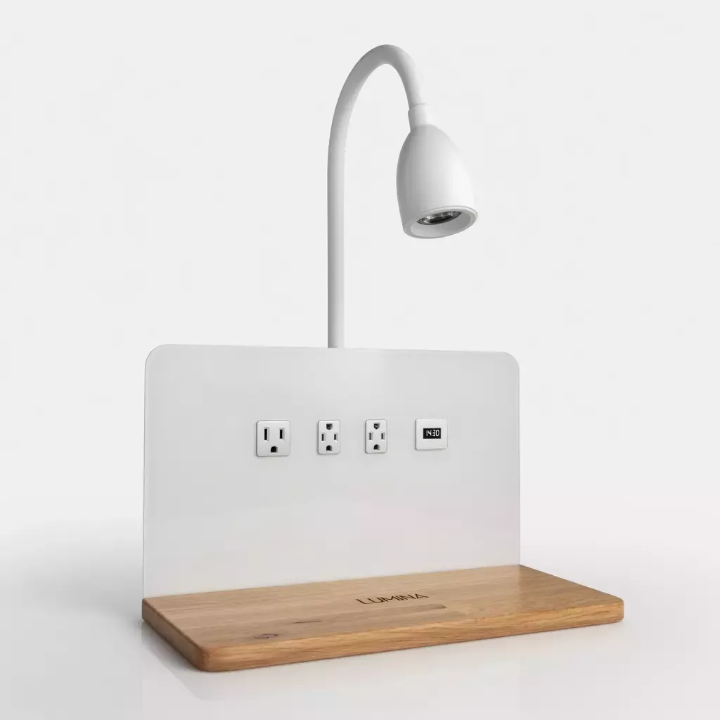 Lampe de chevet murale avec étagère USB charge sans fil 