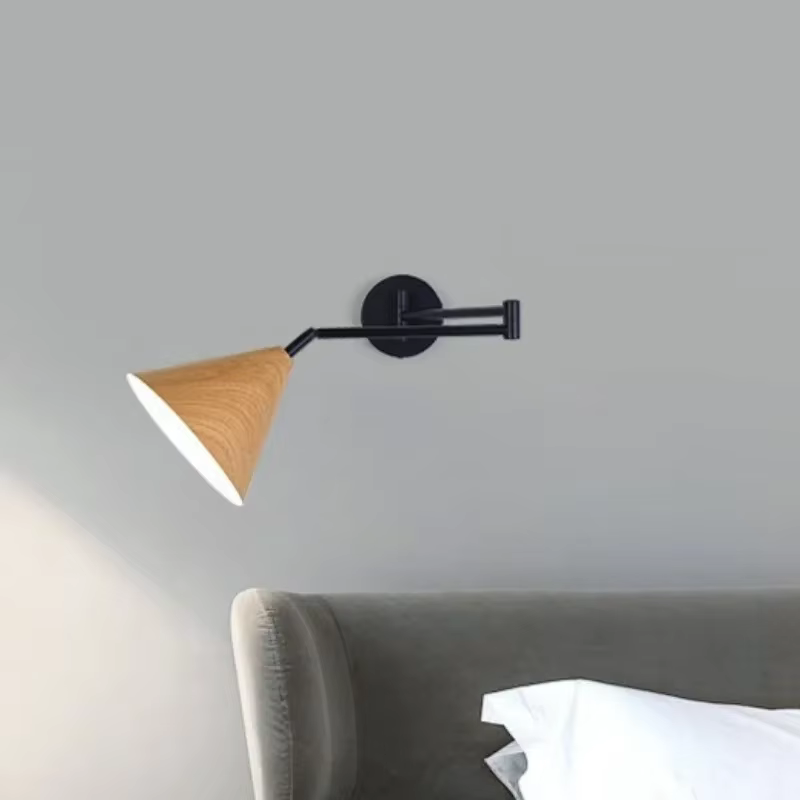 Lampe de chevet murale bois noyer orientable  Design rétro 