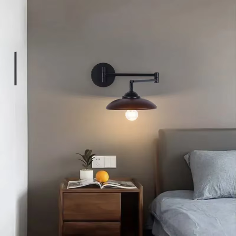 Lampe de chevet murale bois noyer orientable  Design rétro 