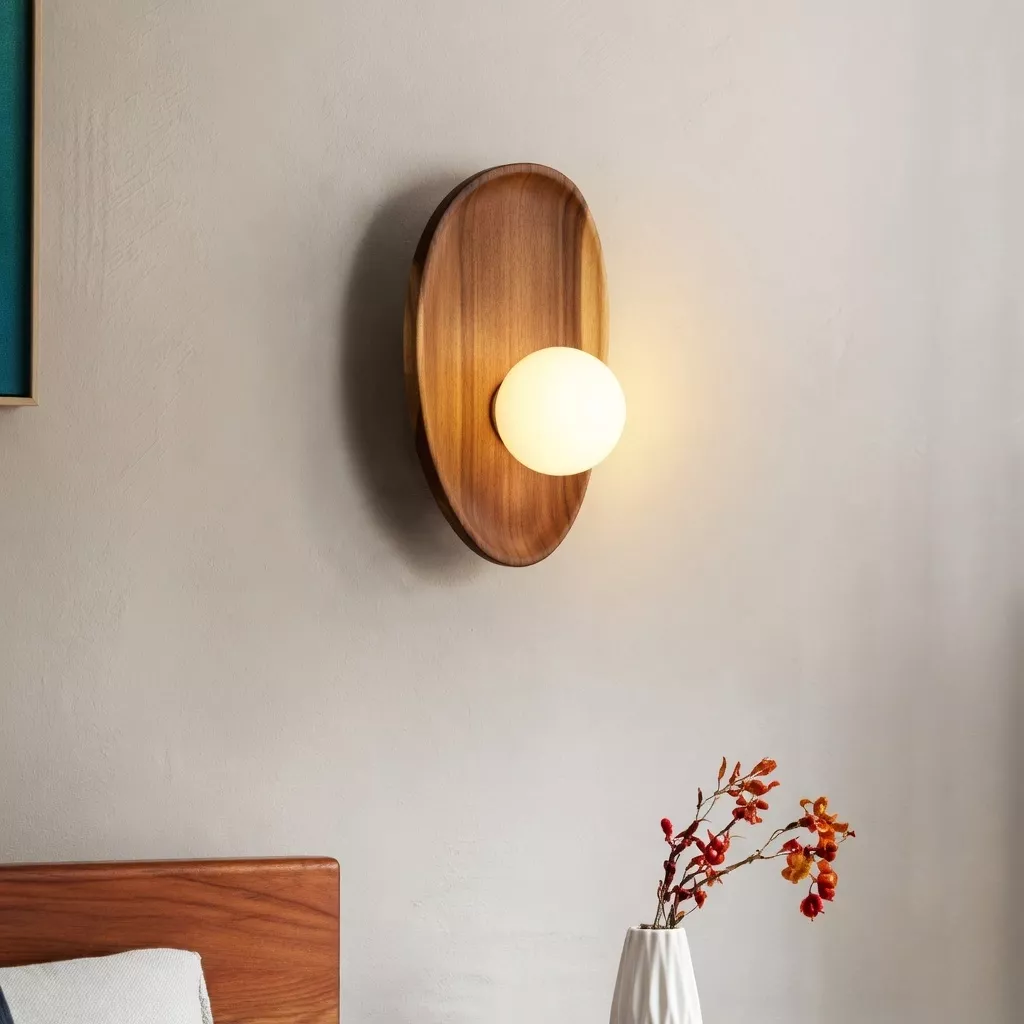 Lampe de chevet murale bois massif japonais vintage 