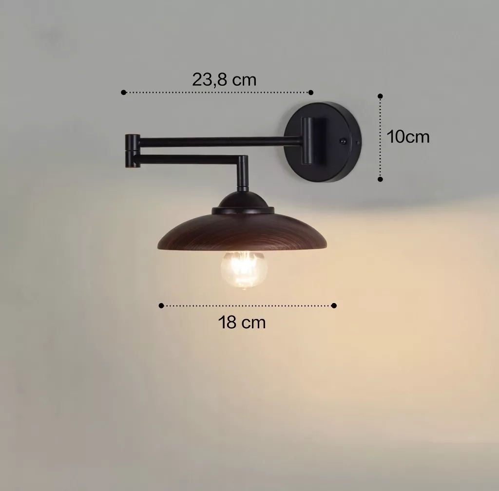 Lampe de chevet murale bois noyer orientable  Design rétro 