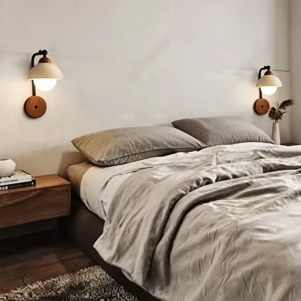 Lampe de chevet murale travertin japonais pierre naturelle 