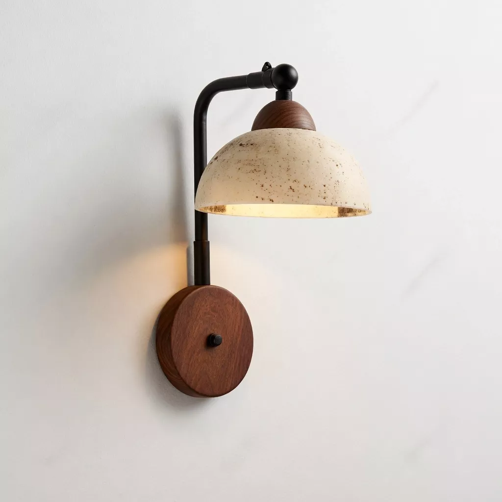 Lampe de chevet murale travertin japonais pierre naturelle 