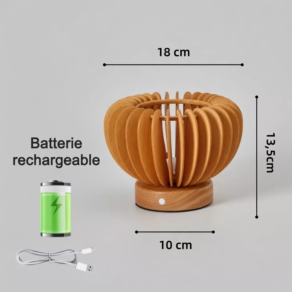 Lampe de chevet en bois plissée nordique 