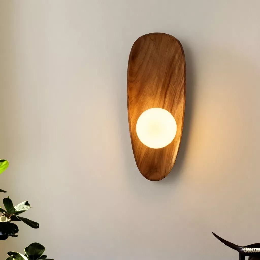 Lampe de chevet murale bois massif japonais vintage 