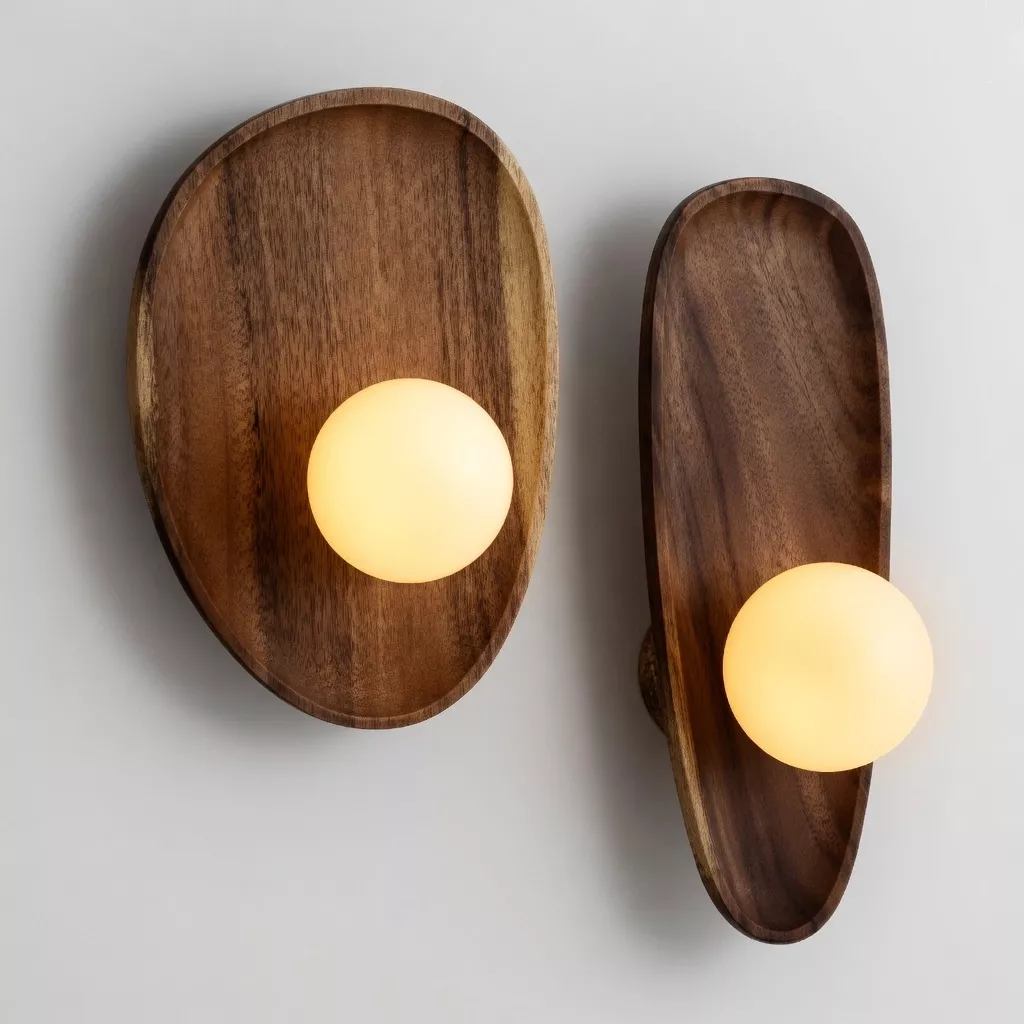 Lampe de chevet murale bois massif japonais vintage 